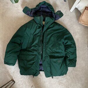 Vtg 90s Eddie Bauer Goose Down Ridgeline Puffer Jacket Green Hooded Parka Size L